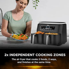 Ninja Foodi Dual Zone Air Fryer AF300IN| 7.6L Dual Drawer Air Fryer| Max Crisp 240°C| 6 Cooking Functions – Air Fry, Roast, Bake, Reheat & Dehydrate| Variable Airflow 1200–2600 RPM|PTFE/PFOA/PFASFree