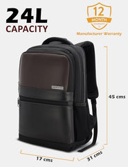 Lavie Sport 45cm Pioneer 24 Litres Laptop Backpack with Trolley Sleeve For Men & Women|Vegan Leather|Office Travel Backpack|Front organizer|Bottle Holder|Fits upto 14" Laptop