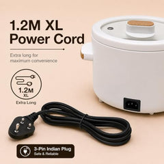 PIOUS Multipurpose Small Electric Kettle with Ceramic Coating 2L | Mini Multi Cooker Kettle For Boil, Steam, Fry, Saute | Electric Cooking Pot For Hostel | Diwali Gift | Dual Power 200W & 700W (White)