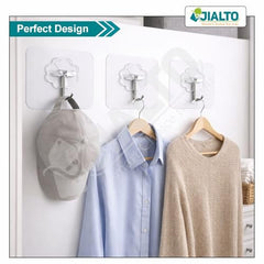 JIALTO Adhesive Hooks, Heavy Duty 5 kg Wall Hooks, Nail-Free Reusable Stainless Steel Sticky Hangers for Multipurpose Kitchen, Bathroom & Home (10 Pcs)