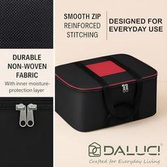DALUCI Underbed Storage Bags for Clothes Pack of 4 Large Moisture Proof Organizer with Zipper Non Woven Foldable Storage Bag for Blanket Saree Wardrobe 54 x 46 x 26 cm (Black & Red - Large, 4 Pack)