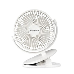 Bajaj Pygmy Mini Fan 110MM | USB Charging | Multi-Clip Function | Rechargeable | 4-Hr Back-up | Silent Operation | Longer Battery Life | Energy Efficient | Portable【White】