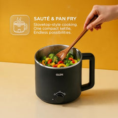 Glen Electric Kettle with Steamer 1.5L, 600W | Multipurpose Kettle for Tea, Coffee, Milk, Eggs, Soup & Noodles | Egg Boiler, Food Steamer, Dual Heat Settings, Auto Shut-Off SA9016 MCK