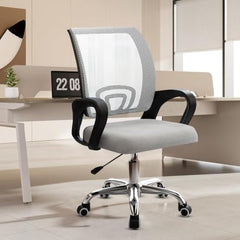 Casa Copenhagen Mesh Mid Back Office/Study/Computer/Revolving/Desk Chair for Work from Home -Metal Base, Height Adjustable Seat - Grey Milange & Black Handle
