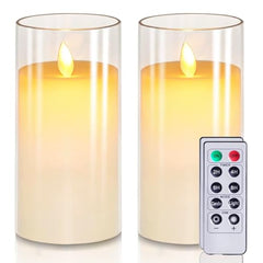 Flameless LED Pillar Candle Set of 2 | Acrylic Fiber Glass | Dancing Faux Wick | Remote Control with Battery Operated 3 AA | Home Décor & Gifting | 3" D x 6" H | Red