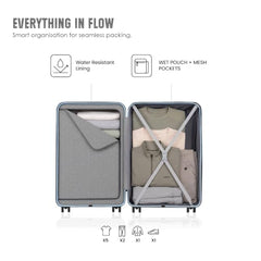HRX Parabola 3-Piece Luggage Set Intergallcatic Grey Polypropylene Hard Shell Suitcase Set - Premium Travel Trolley Bags with 8 Spinner Wheels, Number Lock & Water Resistant Body