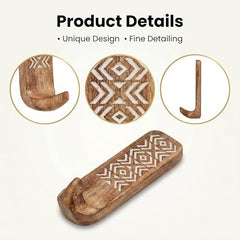IndianShelf 6 Decorative Wood Adhesive Wall Hooks No Drill - Fork Art | Handmade, Renter Friendly, Waterproof, Reusable, Peel and Sticky Hooks for Keys, Towel, Bags, Light Coat, Jewelry, 10Lb Load