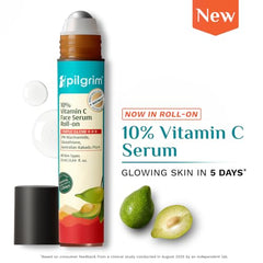 Pilgrim 10% Vitamin C Face Serum for Glowing Skin with Niacinamide - 10ml | 5% Niacinamide & Glutathione, Brightening, Fades Dark Spots & Evens, Dullness, Sensitive Skin Safe, Oil Free, All Skin Types