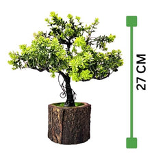 Dekorly Small Artificial Bonsai Tree Fake Plant Potted House Plants Japanese Pine Bonsai Plant Faux Bonsai for Home Indoor Decoration Office (Wooden Potted Plants, Design-G)