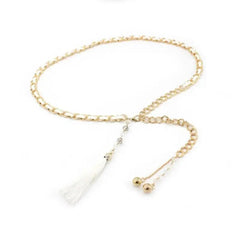 SYGA Women's Metal Belt Waist Chain Versatile Tassel Waist Pendant Women's Fashion Dress Decorative Belt(White)