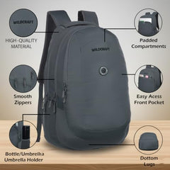 Wildcraft Polyester Stylish 25.6 Liters Multi-Colour 4 Compartment Laptop Backpack (Black)