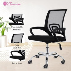 Casa Copenhagen Mesh Mid Back Office/Study/Computer/Revolving/Desk Chair for Work from Home -Metal Base, Height Adjustable Seat - Grey Milange & Black Handle