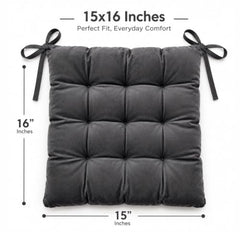 BSB HOME Chair Pad Cushion with Tie Straps,Thick Tufted Seat Cushion for Dining,Office & Wooden Chairs,Soft Comfortable Chair Seat Pad with Durable Stitching,16 x 16 Inches(41 x 41 cm)-Anthracite Grey