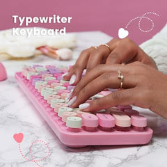 Perixx PERIDUO-802PK Bluetooth Mini Keyboard and Mouse Combo - Retro Round Key Caps - Pastel Pink - US English