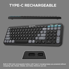 Amkette Optimus XL Plus Rechargeable Wireless Keyboard/Bluetooth Keyboard for PC, Compact Design. Powerful firmware. 2.4G+3xBT, One Click Device Switching & AI Access, Dual OS Layout (Black)
