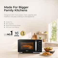 Midea 28 L Convection Microwave oven with Air Fry & Grill (MMOP03XA-ECSEBK) | 326 Auto cook menu | 900W | Child Lock