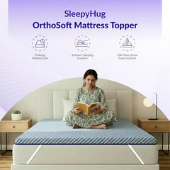 SleepyHug OrthoSoft Plus HR Foam Mattress Topper | 2 Inch Medium-Firm Support | Improves Back Support & Mattress Firmness | Quilted Cover | Anti-Skid Base | 78x72x2 Inches, Off-White