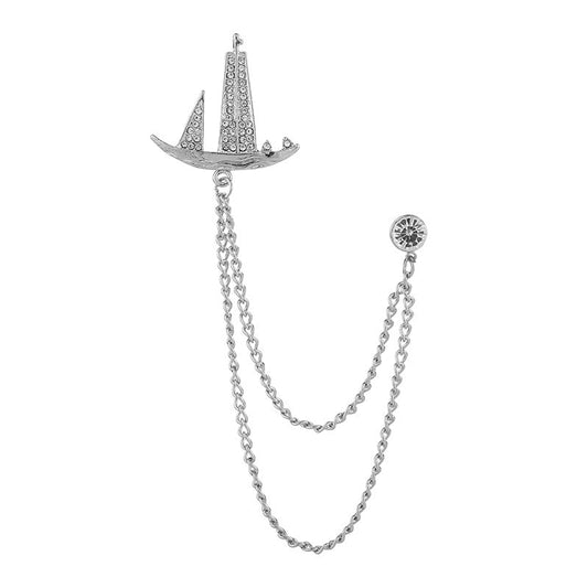 SYGA Men's & Women Suit Shirt Stud Lapel Pin Chain Tassel Brooch Pin with Crystal Chain(silver sail)