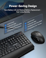 TECKNET Wireless Keyboard and Mouse Combo, Mini Cordless Computer Keyboard and Mouse Set 2.4GHz, Silent Adjustable 1600 DPI, Quiet Click, Lag-Free for Computer, Laptop, PC, Windows, Mac, Chrome OS