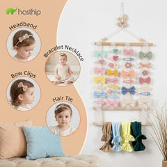HASTHIP Hair Clip Organizer, 3-Layer Wall Hanging, Large Capacity, Pink