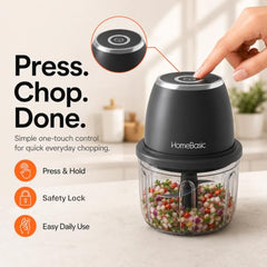 HOMEBASIC 350ml Rechargeable Electric Chopper | 6 Stainless Steel Blades | One-Touch Operation | Compact Mini Food Processor for Onion, Garlic, Ginger, Vegetables, Meat, Nuts | USB Charging