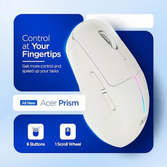 Acer Prism Dual Mode Wireless Mouse I 2.4G + Bluetooth I Silent Click I 3200 DPI (800-1200-2400-3200) I Rechargeable 500mAh I RGB LED I 6 Buttons I Lightweight 87g I Ergonomic Design for Laptop PC Mac