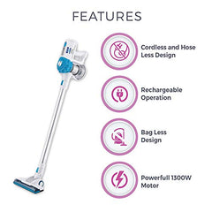 KENT Dash Vacuum Cleaner | 600W | High Suction Power >16 kPa | Cyclone5 Technology and HEPA Filter | Bagless Design | Ideal for Floor, Curtain, Carpet, Sofa & Car | Black & Blue