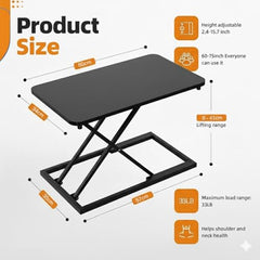 TARKAN Wood Standing Desk Riser, Height Adjustable Sit to Stand Desktop Workstation Table for Laptop & Monitor (Black)