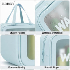 LUMONY® Makeup Pouch Bag Leather Large Capacity Travel Toiletries Organizer Cosmetic Bag with Handle and Divider Multifunctional Makeup Bag for Easy Access Waterproof (Brown)