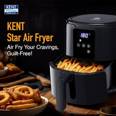 KENT Digital Air Fryer 5L | 1400W | Bake, Grill & Roast | Up to 80% Less Oil Usage | 8 Preset Menu | Rapid Heat Circulation | Digital Display & Touch Control Panel | Glass Window with in built Light
