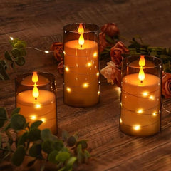 Flameless LED Pillar Candle Set of 2 | Acrylic Fiber Glass | Dancing Faux Wick | Remote Control with Battery Operated 3 AA | Home Décor & Gifting | 3" D x 6" H | Red