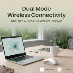 Portronics Toad 9 Wireless Bluetooth Mouse with Dual Wireless (BT + 2.4 GHz), Smart LED Display, Rechargeable Battery, Forward & Back Button, Multi-Device Pair, Upto 4800 Dpi Sensitivity(White)