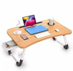 AIA Enterprise USB Laptop Table for Bed,Foldable Study Desk, with Drawer, LED Light, Fan, Tpye C Cable, Work from Home Stand, Online Classes