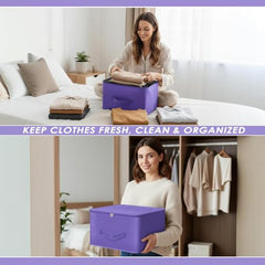 Storite 2 Pack Nylon Wardrobe Bag Underbed Cloth Storage Organizer | Moisture Proof Storage Bag, Storage box for Clothes Saree Bags, Zippered Closure & Handle - Magenta,37x34x23 cm