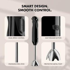 Sujata Blendstick Hand Blender | 600W Heavy Duty Motor | Variable Speed Control | Stainless Steel Shaft | 18000 RPM | Professional Immersion Blender | Easy Clean | Black