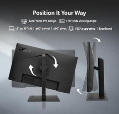 Acer B277U GB 27 inch WQHD (2560x1440) IPS Monitor | ErgoStand Tilt Swivel Pivot Height Adjust | 120Hz AdaptiveSync |TUV Low BlueLight | Strong Sturdy Design | HDMI DP Audio Out | Speakers I Black
