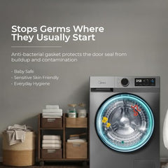 Midea 9 Kg Fully Automatic Front Load Washing Machine, Titanium Grey | 5 Star, Self Clean Drum Technology, Inverter Motor, 15 Wash Programs, MFG17W90B/T-IND
