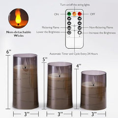 Flameless LED Pillar Candle Set of 2 | Acrylic Fiber Glass | Dancing Faux Wick | Remote Control with Battery Operated 3 AA | Home Décor & Gifting | 3" D x 6" H | Red
