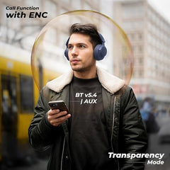 ZEBRONICS SILENCIO 111, Wireless Headphone, Hybrid ANC (50dB), 55*Hrs Backup, Transparency Mode, 40mm Titanium Drivers, 3 EQ Modes, ENC, Gaming Mode, Dual Pairing, Rapid Charge, Bluetooth v5.4 (Black)