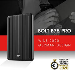 SP Silicon Power 2Tb Portable Ssd, USB-C, Aluminum Case USB 3.2 Gen 2 Type-C External Solid State Drive, Up to 520Mb/S, Bolt B75 Pro Series
