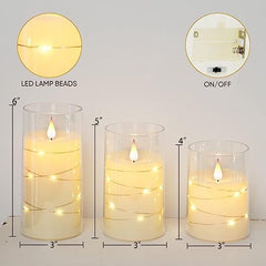 Flameless LED Pillar Candle Set of 2 | Acrylic Fiber Glass | Dancing Faux Wick | Remote Control with Battery Operated 3 AA | Home Décor & Gifting | 3" D x 6" H | Red