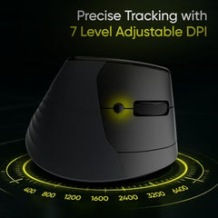 Amkette XS Natural Plus Programmable Vertical Wireless Mouse/Bluetooth Mouse, OLED Display Side Scroll, 6400DPI, 2.4G+3×BT+Wired, 7 Button, Rechargeable, Supports Web Software, 1000Hz, Black