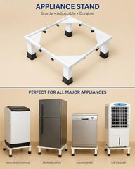 ReFixLy Super Heavy Duty Universal & Adjustable Metal Washing Machine Stand | Single/Double Door Fridge, Air Cooler Tray, Dishwasher | 8 INCH Height | 240 KG Capacity, 4 Anti Vibration Rubber Bottoms | White