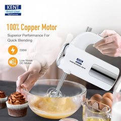 KENT 150W, 5 Speed Control, Copper Motor, Multiple Beaters, Overheating Protection, Food Grade Plastic Body Hand Blender (White)