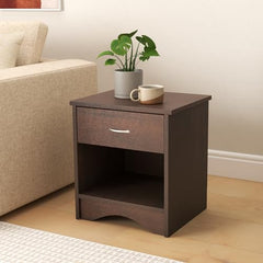 DeckUp Plank Bei Engineered Wood Bed Side Table and End Table (Walnut and White, Matte Finish)