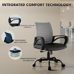 beAAtho® Verona Mesh Mid Back Ergonomic Office Chair with 3 Years Limited Warranty - Adjustable Height, Strong Metal Base, Revolving Study & Computer Chair for Work from Home (Grey)