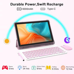 CUPEISI Android 13 Tablet 10 inch 12GB RAM+128GB ROM/1TB Expandable Tablet, Bluetooth, Wi-Fi, 2024 Newest 2 in 1 Tablets with Keyboard Case, Mouse Capacitive Pen, 2.0 Quad Core CPU