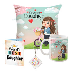 Gift for Daughter Birthday Special Birthday for Daughter Printed Cushion(12 inch X 12 inch with Filler with Keychian) Girls Pillow Daughters Day for Daughter and Girls AT-7