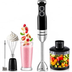 INALSA Hand Blender Mixer|1350W Copper Motor|Chopper,Coffee Beater/Frother,Whisker&Jar Attachment|Low Noise|20 Speed Control&Turbo Mode|BPA Free|Anti-Splash|2-Yr Warranty,Robot INOX 1350 Blend N Froth