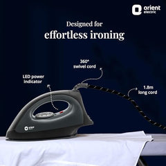 Orient electric Gusto heavy weight Iron for clothes | 1100 Power | Cool touch plastic body | With Wielburger Non-stick coating| 2 Years replacement warranty